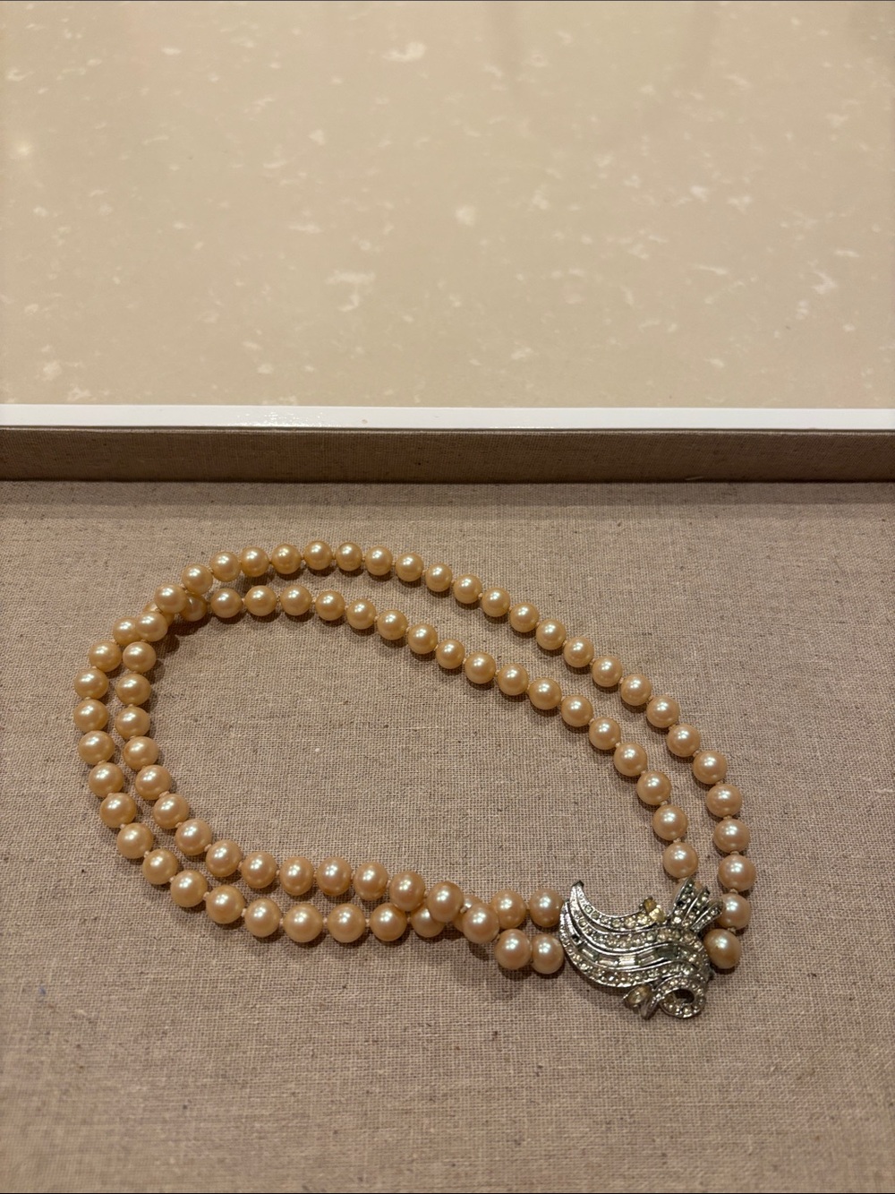 Vintage Pearl Double-Strand Choker in Champagne with Decorative Clasp.  Vintage.